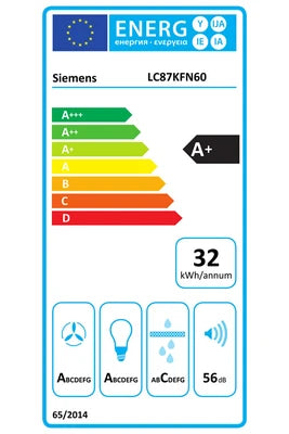 Hotte décorative murale Siemens inclinée 80 cm 768m3/h a+ noir lc87kfn60