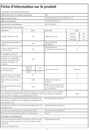 Sèche-linge pompe à chaleur Miele TCA 520 WP