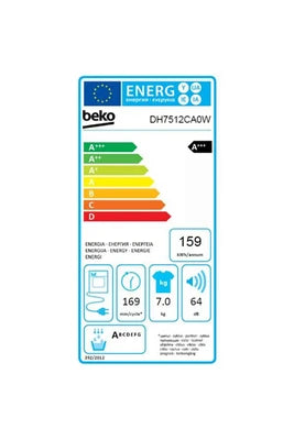 Sèche-linge pompe à chaleur Beko frontal 7 kg- dh7512ca0w