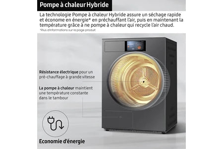 Sèche-linge pompe à chaleur Samsung DV90F09F4S BESPOKE AI