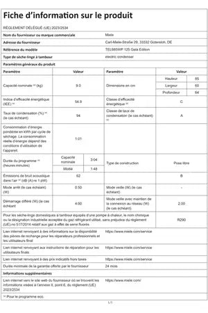Sèche-linge pompe à chaleur Miele TEL685WP