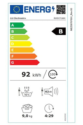 Sèche-linge pompe à chaleur Lg RH9X71WH Blanc