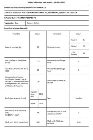 Sèche-linge pompe à chaleur Whirlpool FFTDNM229X2BSFR