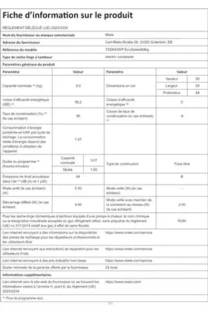 Sèche-linge pompe à chaleur Miele TSD 643 WP 9 Kg